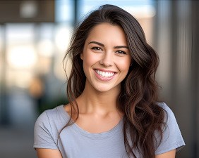 A hand holding an Invisalign aligner over an Invisalign case